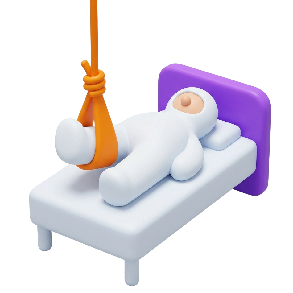person in full body cast in traction