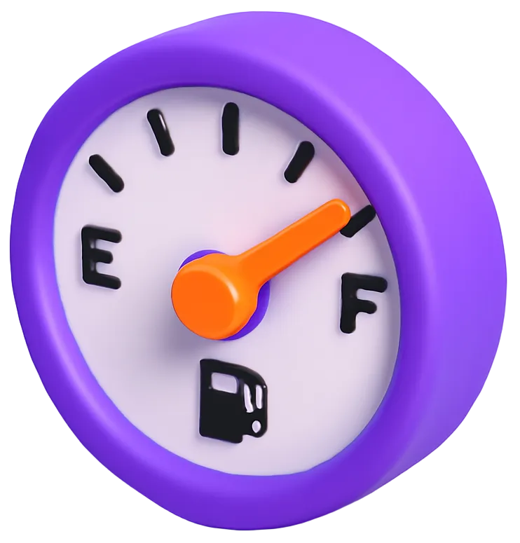 fuel gauge with arrow on full