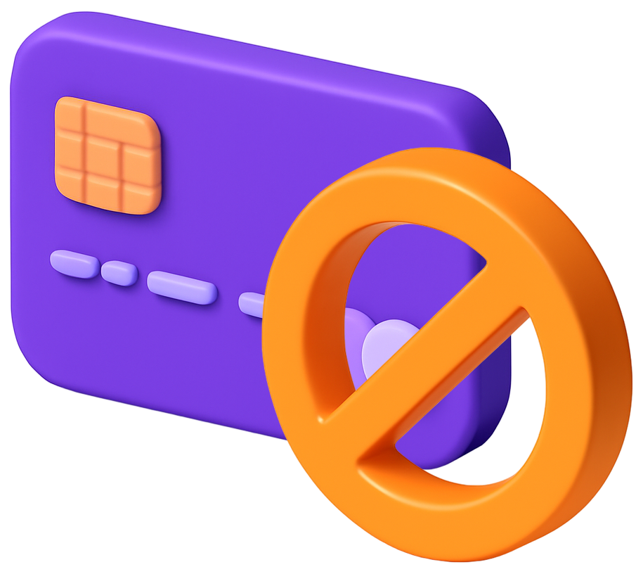 credit card with circle and slash