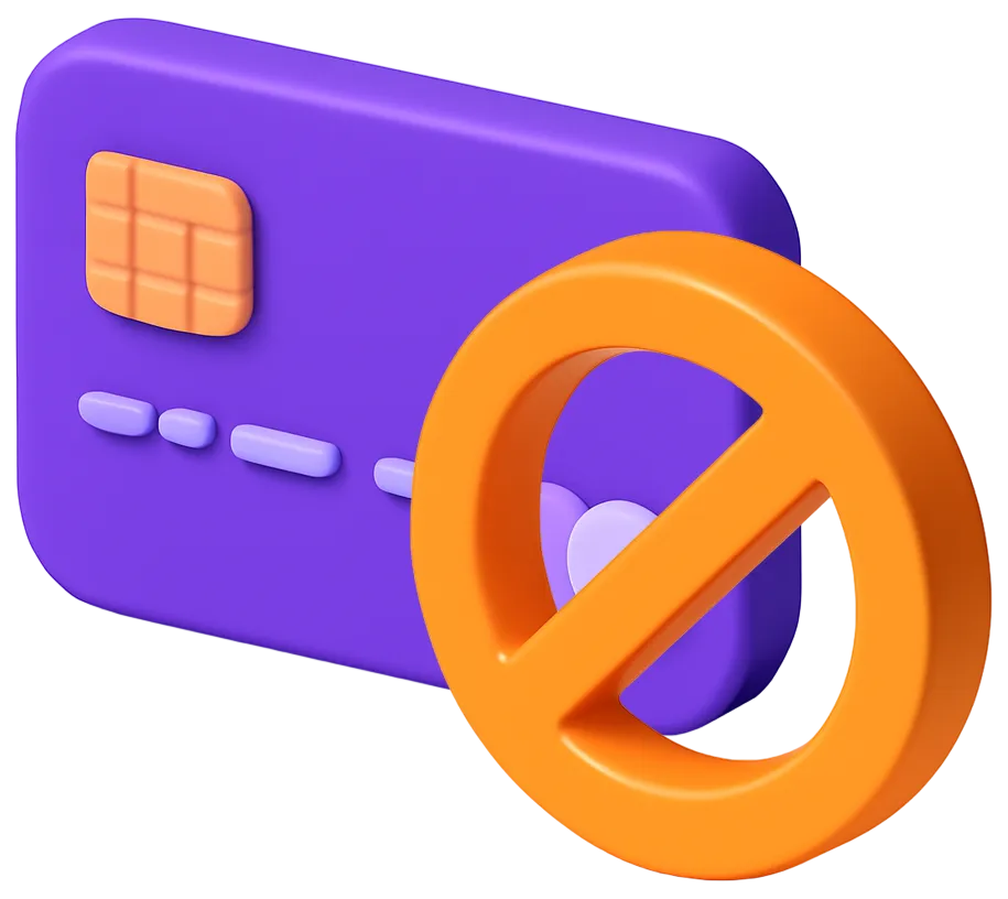 credit card with circle and slash