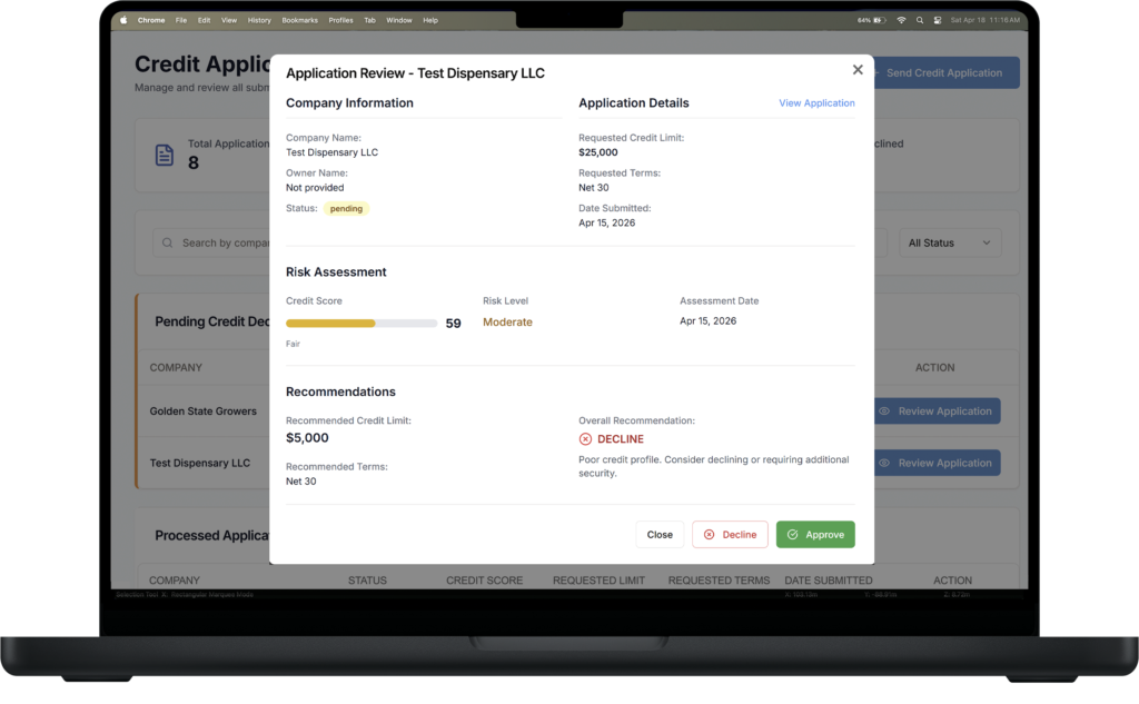 Individual application review screen.